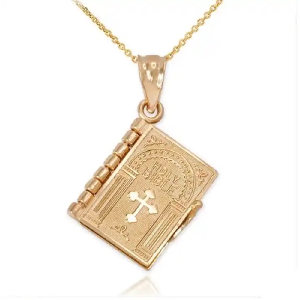 Religious Jewelry, Classic Cross Bible Gold Plated Alloy Pendant Necklace